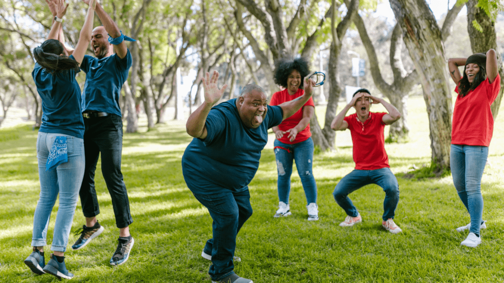 a group of people doing outdoor activities