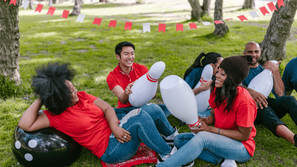 a group of people doing outdoor activities