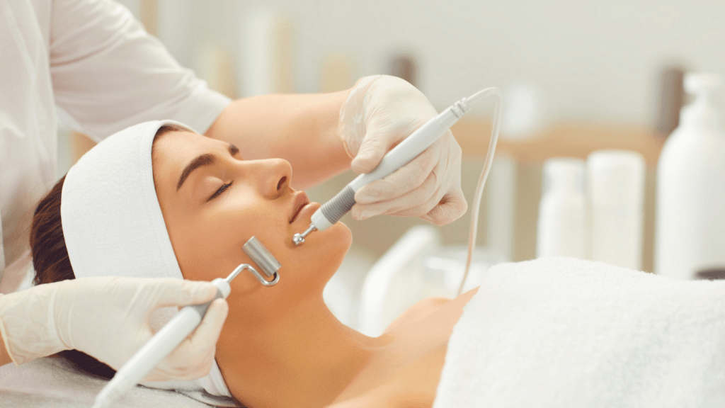 a person getting a facial treatment in a beauty salon